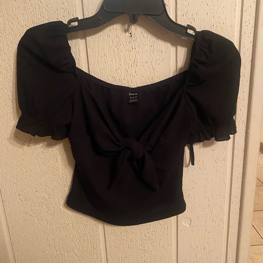 Elegant Black Puff Sleeve Top